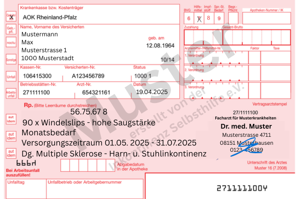 Muster eines Rezept fie Verordnung von Inkontinenzhilfsmittel